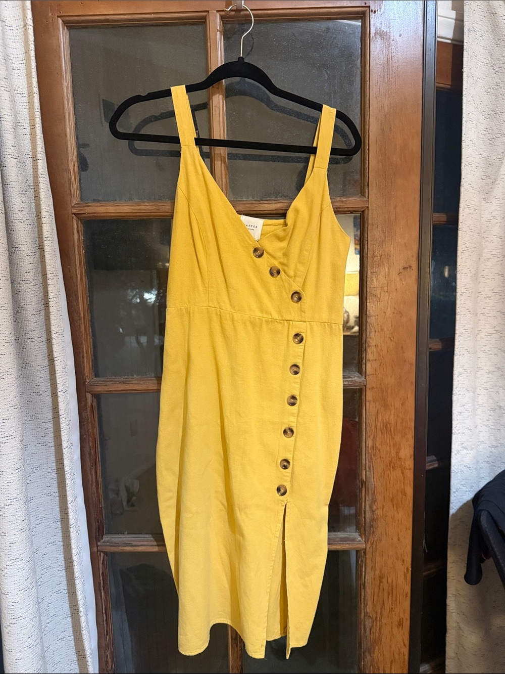 Harper Mustard Yellow Button-Front Midi Dress